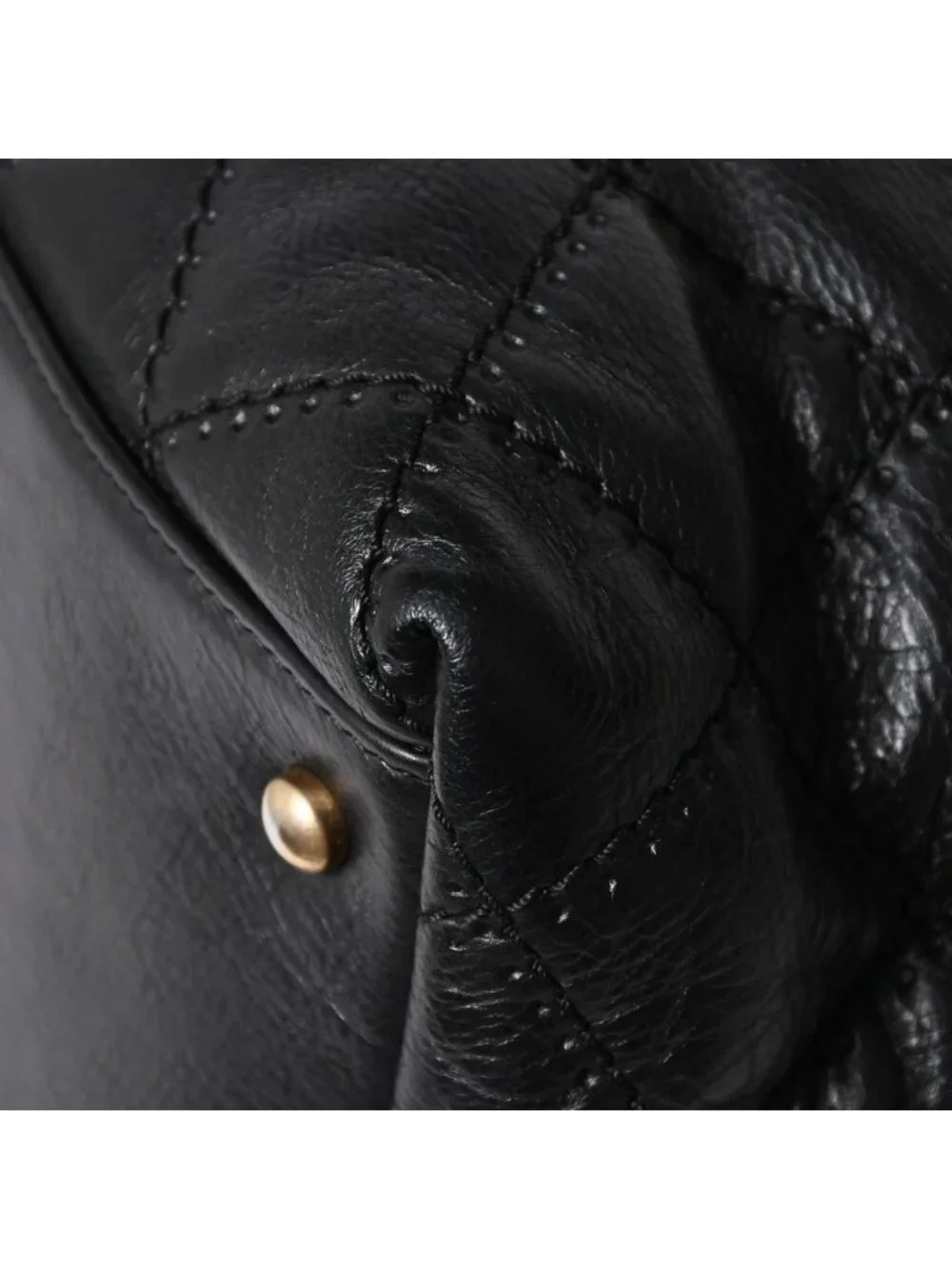 Chanel Chain Tote Bag CC Logo Quilted Leather Black Gold